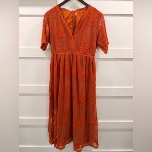 Elegant Orange Lace Dress
